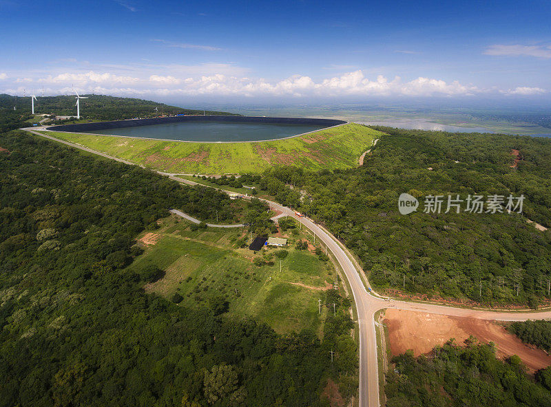 泰国Nakhon Ratchasima林大洪水库鸟瞰图(无人机拍摄)